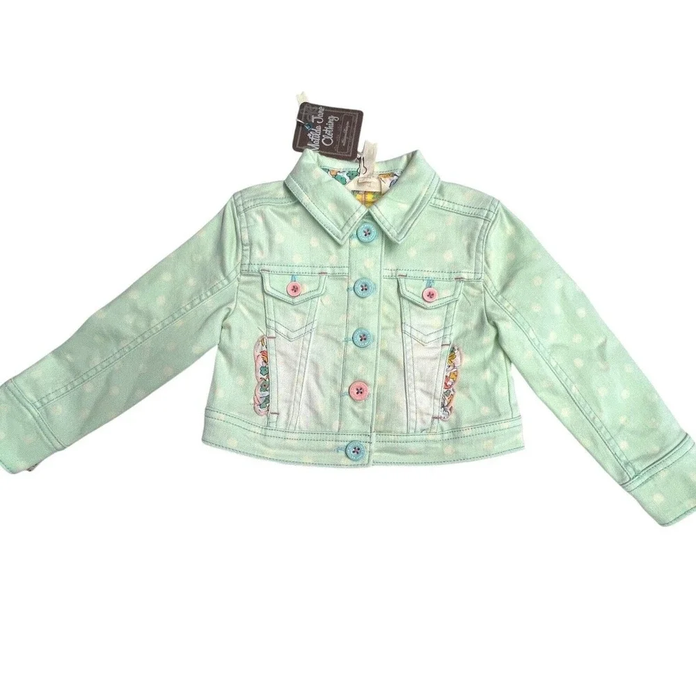 New Matilda Jane Girls Dream Chasers Polka‎ Dot Party Denim Jacket Size 2